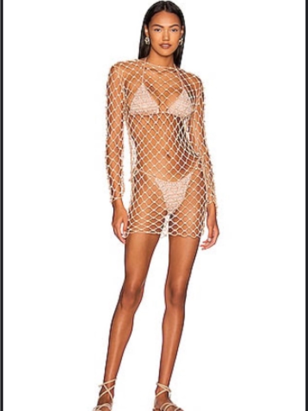 Tularosa Beige Open-Net Mini Cover-Up Dress